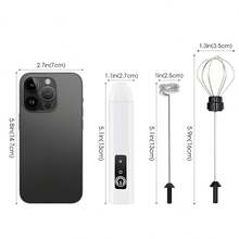 500mAh Rechargeable Handheld Milk Frother Mixer, Portable Electric Milk Frother With 2 Stainless Steel Whisks, 3 Speed Settings For Coffee, Matcha, Cappuccino, Egg Beating - Other - View 3