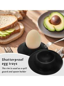 1/5pcs Egg Cups Anti-Break Egg Trays Durable Plastic Stackable Egg Holders With Textured Design For Secure Storage, Breakfast Egg Holders Space-Saving Kitchen Camping Essentials, Egg Cartons, Fridge Organization, Classic Design, Protective Texture - Black - View 3