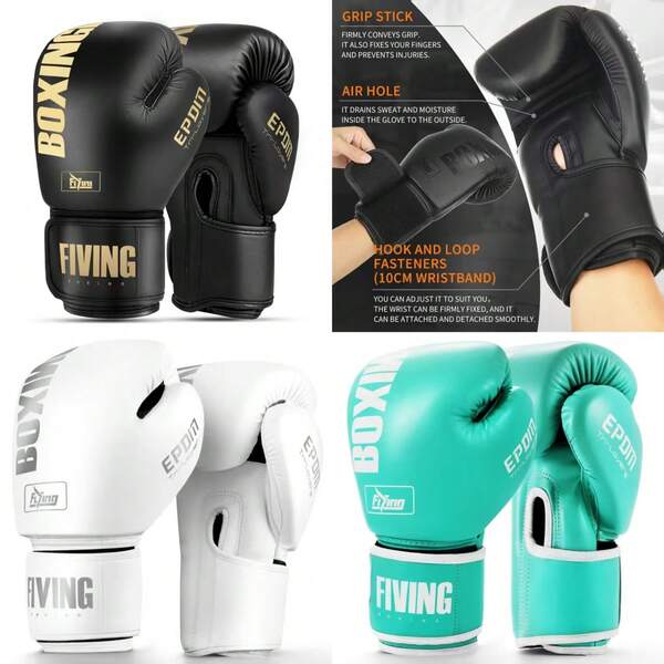 1 par de guantes de boxeo profesionales de piel de PU, adecuados para Muay Thai, MMA, kickboxing, entrenamiento de sacos de boxeo, guantes de entrenamiento unisex para adultos