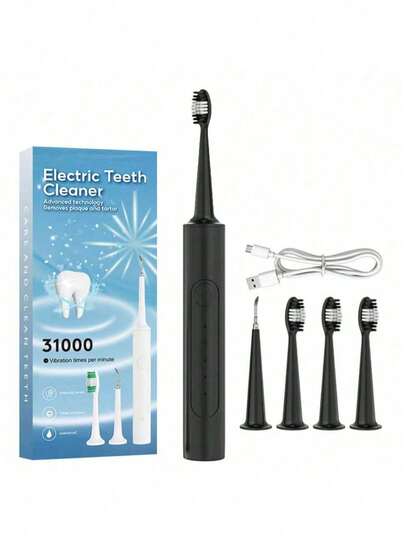 طقم فرشاة أسنان كهربائية، فرشاة أسنان متعددة الوظائف مع 5 أوضاع قابلة للتعديل و3 رؤوس فرشاة، قابلة للشحن عبر USB، مقاومة للماء، شعيرات ناعمة، العناية بالفم للاستخدام المنزلي والسفر، مناسبة كهدية عيد