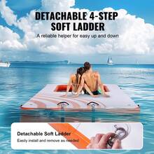 Inflatable Floating Dock, 15x6.5FT Inflatable Dock Platform With 4*6FT Trampoline Mesh Pool, Non-Slip Floating Platform Water Mat With Portable Bag & Detachable Ladder For Pool Beach Relaxation - 白色+橙色 - 查看 5
