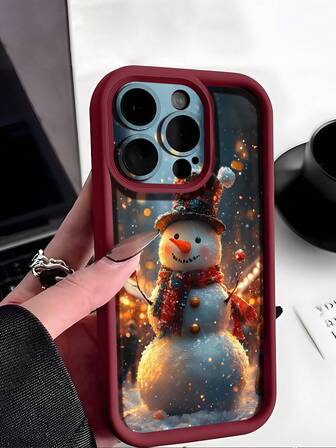1pc Snowman Pattern Phone Case, Thanksgiving & Christmas Design Compatible With Apple 16 (Pro/Plus/Pro Max), 15/14/13/12/11, X/XS/XR/XS Max, Perfect Creative Gift For Boyfriend, Girlfriend, Family