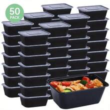 20/50pcs Set Black Rectangular Meal Prep Containers With Lids, Food Storage Containers, Takeout Containers, Bento Boxes, Stackable, Leak-Proof, Microwave & Dishwasher , Kitchen Organization Boxes - Multicolor - View 4