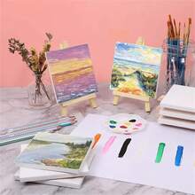 5件套，画架+画板+调色板+画笔，迷你画板、画架和画笔，白色空白迷你画布面板配木制画架，桌面艺术展示套装，适合艺术家和业余爱好者，桌面画架，派对画架，多功能桌面艺术支架，适用于创意项目活动，展示画架绘画支撑。 - 均碼 - 查看 6