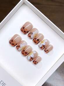 10 Pieces Of Pure Handmade Wearable Nails With Square Nail Shape, Hand-Painted Leopard Pattern Nails, High-Quality Simple Design Nails, Full Coverage Nails, Y2K Nails - Multicolor - View 12