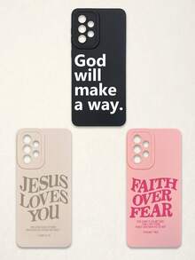 3pcs Christian Style Black/Beige/Pink Phone Cases Compatible With IPhone & Galaxy - Multicolor - View 47