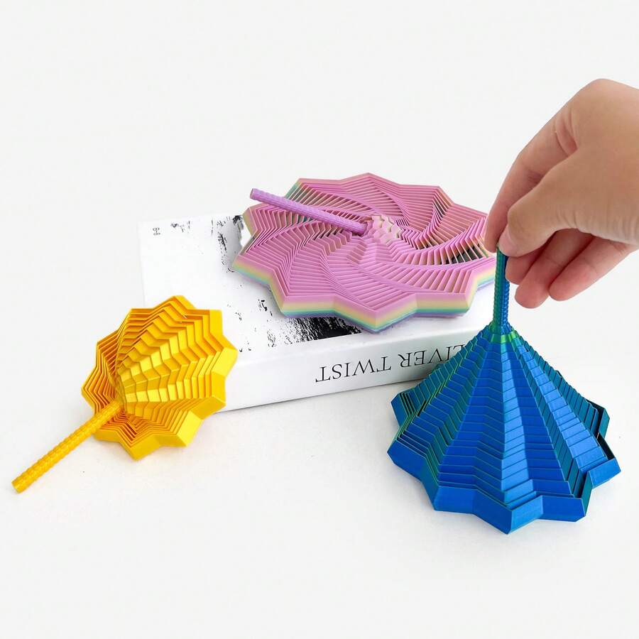 1个3D打印指尖玩具，感官指尖星形六边形带手柄，缓解压力胡萝卜蛋糕多边形错觉螺旋，新年礼物（颜色因3D打印角度不同而有所差异）