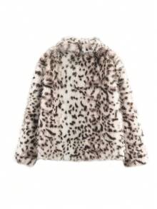 Women's Faux Fur Leopard Print Lapel Collar Fuzzy Elegant Sexy Jacket Coat, High-Quality Autumn/Winter