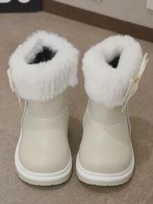 1 Pair Baby Girls' Bow Design Lightweight Comfortable Warm Snow Boots, Suitable For Outdoor Daily Wear In Winter - Beige - View 2