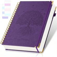 Spiral Notebook College Ruled Notebook 8.5" x 11" 300 Pages Leather Journals for Writing A4 Hardcover Journaling Notebooks for Work School 24pcs Tabs Large Embossed Journal for Women Men Purple - Púrpura - Ver 1