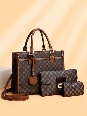 3ชิ้น/ชุด กระเป๋าโท้ทลายดอกไม้ความจุขนาดใหญ่แฟชั่นพร้อมดีไซน์ผ้าพันคอสุ่ม