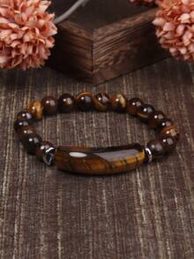 Pulseras de cuentas de piedras preciosas de ojo de tigre de 8 mm para hombres y mujeres, con forma de puente, para Reiki, sanación y protección. Regalos de joyería de piedras semi-preciosas que aportan valor personal y coraje.