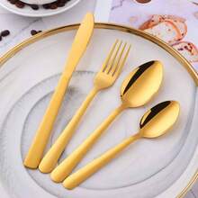 BuyGo Stainless Steel Utensils Tableware Set, 20pcs Flatware Silverware Cutlery Set Service 5, Red, Including Knife Fork Spoon, Dishwasher - Gold + 20pcs - View 3