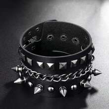1/3/4pcs Punk Style Leather Bracelet - Gothic Leather Wristband, Metal Rivet Decor, Emo Style Bracelet - 80s Punk Rock Accessories, Unisex - Bright Black - View 18