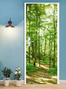 2 Stück, 3D Wald Wandbild Tür Aufkleber, abnehmbare selbstklebende Vinyl Wald Pfad Tür Tapete, wasserfest und ölbeständig, passend für Schlafzimmer, Wohnzimmer, Badezimmer, Raum Tür Poster Dekor Wandaufkleber Raumdekoration Wanddekoration Wandaufkleber Schlafzimmerdekoration Küchendekoration Heimdekoration
