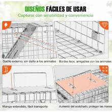 Trampa para Animales Vivos, Trampa para Gatos con Puertas, Jaula de Trampas Trampa Jaula Acero Plegable - Plateado - Ver 4