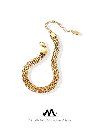 MiDuoDuo 1条百搭粗链手链，男女皆宜，几何造型不锈钢镀18K金，简约奢华复古风配饰