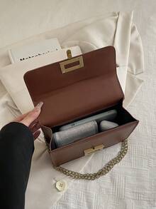 Bolso de hombro cuadrado de terciopelo texturizado vintage, bolso de cadena elegante de unicolor, cartera clásica de mujer - Marrón - Ver 6