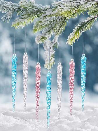 12 szt. dekoracyjnych zawieszek i wieszaków na święta Bożego Narodzenia, przezroczyste kry lodowe, akrylowe sztuczne rożki lodowe, ozdoby choinkowe, wieszaki na choinkę, odpowiednie do dekoracji świątecznych, prezentów świątecznych, dekoracji choinkowych, dekoracji festiwalowych i dawania prezentów na święta