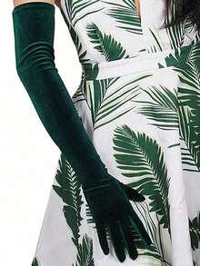 1 Pair Of Women's Green Velvet Evening And Party Gloves, Suitable For Formal Occasions, Warm And Decorative, Perfect For Proms, Gatherings, Banquets, Socials, Meetings, Press Conferences, Gifts For Best Friends, Friends, Lovers, Coworkers, Birthday Gifts, Christmas Gifts, Halloween Gifts, New Year Gifts, Job Entry Gifts, Family Gifts, New Year Gifts, Graduation Gifts - 綠色 - 查看 1