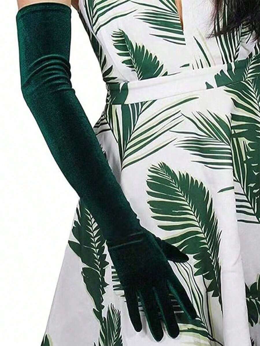 1 Pair Of Women's Green Velvet Evening And Party Gloves, Suitable For Formal Occasions, Warm And Decorative, Perfect For Proms, Gatherings, Banquets, Socials, Meetings, Press Conferences, Gifts For Best Friends, Friends, Lovers, Coworkers, Birthday Gifts, Christmas Gifts, Halloween Gifts, New Year Gifts, Job Entry Gifts, Family Gifts, New Year Gifts, Graduation Gifts - 綠色 - 查看 1