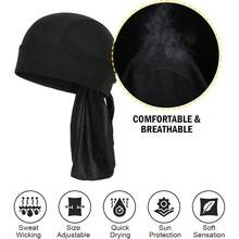 Cooling Do Rags Skull Cap Helmet Liner, Sweat Wraps Bandanas Men Running Cycling Motorcycle - One Size + Black & Black - View 3