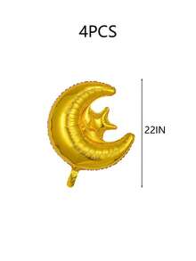 4pcs Moon & Star Foil Balloons Set, Suitable For Party Decoration, Middle East Home Decor, Ramadan Mubarak - Multicolor - View 4