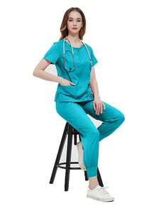 Conjunto de 2 Piezas Uniforme Quirúrgico Anti Fluidos Dama Excelente Calidad, Mujer Uniforme Medico, Conjunto Quirúrgico Filipina Pantalon, Pijama Uniforme Antifluidos Mujer - Azul - Ver 9