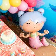 1pc 40-Inch Crown Mermaid Balloon, Creative Design, Princess Theme Party Decor, Suitable For Wedding, Birthday, Anniversary, Baby Shower, Gender Reveal, Ocean Theme Party - Multicolor - View 5