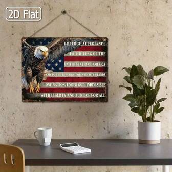 1pc Patriotic Eagle & American Flag Metal Tin Sign - Vintage Bald Eagle With US Flag Poster - Heavy Duty American Decor For Home, Office, Independence Day - Stars And Stripes Wall Art - Easy Hang Pre-Drilled Design - 8x12 Inches (20x30cm) - Patriotic Gift Idea, American Flag Decoration, Office Decor, Inspirational Sign, National Holiday Display, History Enthusiast, 2D Flat
