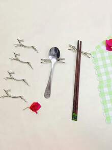 1 pieza Soporte de cubiertos con forma de ciervo de aleación de zinc plateada, soporte multifuncional para cuchillo, tenedor, palillos, estante para utensilios y reposaespátulas de cocina, adecuado para el hogar y el restaurante