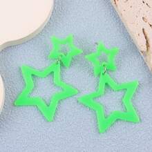 Fashion  Hollow Five-Pointed Star Acrylic Earrings European And American Fluorescent Color Star Personality Earrings For Women Suitable For Daily Travel, Outings, Travel Vacations, Gifts For Friends And Family, Perfect Christmas Gift - màu xanh lá - Xem 13