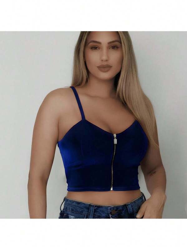 Cropped De Veludo Com Bojo e Zíper