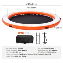 Inflatable Floating Dock, ø10FT Inflatable Dock Platform With ø8FT Trampoline Mesh Pool, Non-Slip Floating Platform Water Mat With Portable Bag & Detachable Ladder For Pool Beach Relaxation - 白色+橘色 - 查看 7