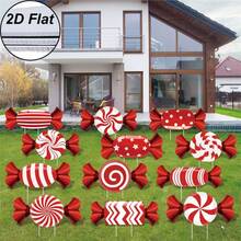 12 piezas Señales de césped y jardín de caramelos navideños en 2D plano - Decoraciones de plástico corrugado duro para el patio y la decoración festiva al aire libre