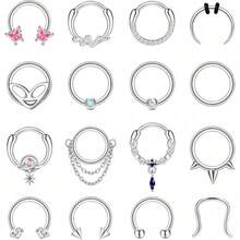 ORAZIO 16Pcs 16G Septum Rings Hoop For Women Men Surgical Steel Dangle Septum Jewelry Septum Clicker Horseshoe Nose Rings Hoop Hinged Segment Daith Helix Tragus Cartilage Earrings Piercing - 彩色 - 查看 9