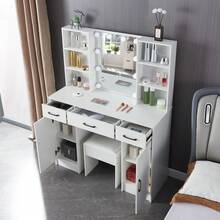 Dressing Table W/ LED Lights &Mirror Vanity Make Up Desk Drawers Storage Shelves - White - View 5