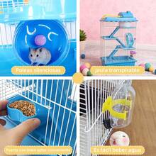 Jaula Premium Para Hámster,Jaula De Hámster De 4 Pisos Con Tobogán Y Hervidor De Agua Blue/marrón,23*17*44cm,Un parque infantil para animales pequeños, fácil de limpiar, resistente y duradero,Portátil y conveniente, la jaula para mascotas es pequeña y exquisita, bien ventilada, fácil de llevar a su mascota al hospital/juego al aire libre. Todo el dispositivo es muy ligero y se puede llevar fácilmente en viajes al aire libre, ya sea en paseos o excursiones. Pintura sin plomo, por lo que no es tóxica para los hámsters. - azul - Ver 8