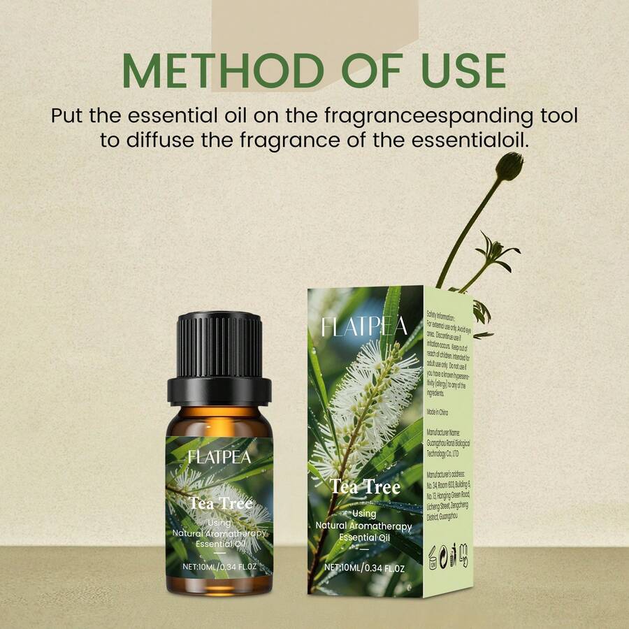 Tea Tree Essential Oil, 100% Natural, Hypoallergenic, Moisturizing, Suitable For Nail, Hair And Skin Care, Massage, Diffuser, Humidifier, Unisex, All Skin Types, With Tea Tree Scent, Drying Effect - Tea Tree - View 1