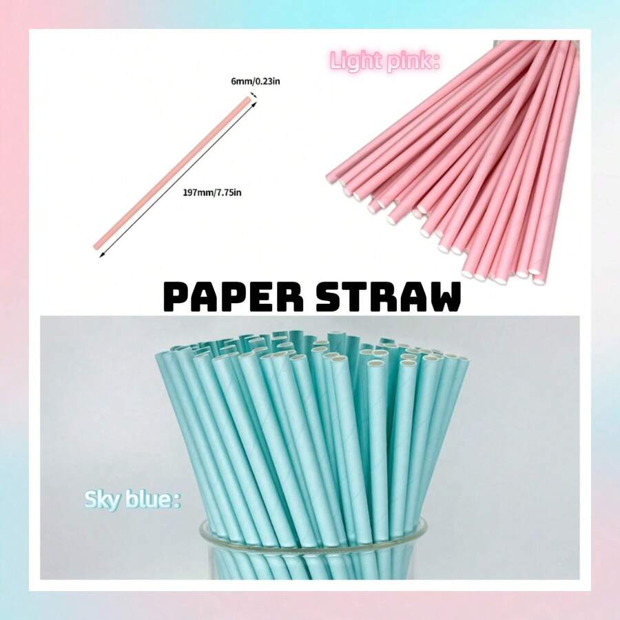 50 قطعة من القش الورقي بلون وردي باستيل أو أزرق سماوي، قطر 6 مم/0.23 بوصة، طول 197 مم/7.75 بوصة، مثالي للكوكتيلات والمشروبات الغازية والعصائر، مناسب لعيد الحب والعيد والمناسبات والحفلات والمنزل والمطاعم - متعدد الألوان - مشاهدة 1