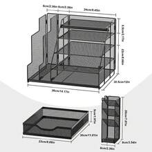 5-Tier Metal Desk Organizer With Sliding Drawer, File Holder & Pen Holder, Office Paper Tray Storage - Black - View 8