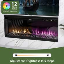 Yitahome 102cm 3 In 1 Electric Fireplace, Wall Mounted, Recessed, Freestanding Electric Fire, 12 LED Color Flame Effect, Remote Control & Real Logs, Crystal & Log Set -By GeoTower - Black - View 5