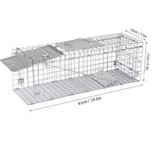 Trampa para Animales Vivos, Trampa para Gatos con Puertas, Jaula de Trampas Trampa Jaula Acero Plegable - Plateado - Ver 2