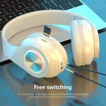 Wireless Headset, 5.2 Subwoofer Stereo, Game Music And Sports Dual-Mode Headset, With LED Lighting Effect, Adjustable, Long Battery Life Compatible Mobile Phone/Computer Multifunctional Headset - 白色 - 查看 6