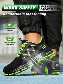 Zapatos con punta de acero para hombres, zapatos de trabajo atléticos ligeros con punta de acero, botas con punta de acero negras y verdes para construcción, industria, almacén, anti-aplastamiento, anti-perforación, senderismo - Multicolor - Ver 7
