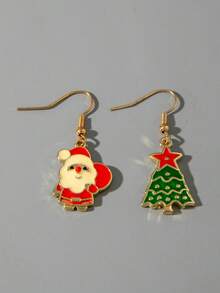 imoli 1 Pair Minimalist Fashion Christmas Tree & Santa Claus Resin Drop Earrings, Unique Jewelry Gift For Women, Suitable For Holiday Party And Christmas (Artificial Resin Color May Vary Slightly)