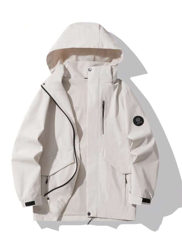 Women's Letter Printed Hooded Long Sleeve Sports Jacket, Outdoor Windbreaker