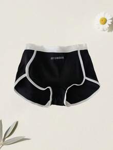 4条装女士运动风时尚撞色字母印花中腰柔软舒适休闲平角内裤 - 彩色 - 查看 2