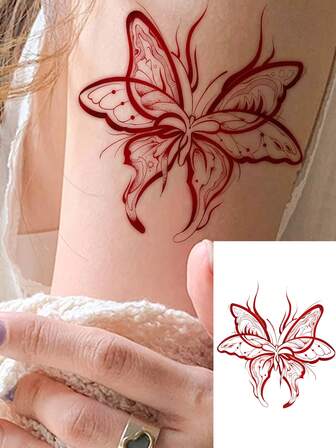 1 pieza de tatuaje temporal de diseño de nicho de arte con tótem de mariposa de estilo retro Ins, adecuado para personas con estilo de moda, puede durar de 3 a 7 días