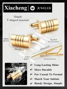 Xiacheng Tie Clip Cufflinks Set For Men Necktie Tie Bar Clips Business Shirts Tuxedo Wedding Gift With Box Silver-Tone Gold-Tone Black - Multicolor - View 3